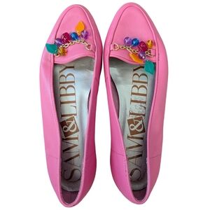 Sam & Libby Pink Vintage 80's Leather Charm Slip On Flats Size 6.5